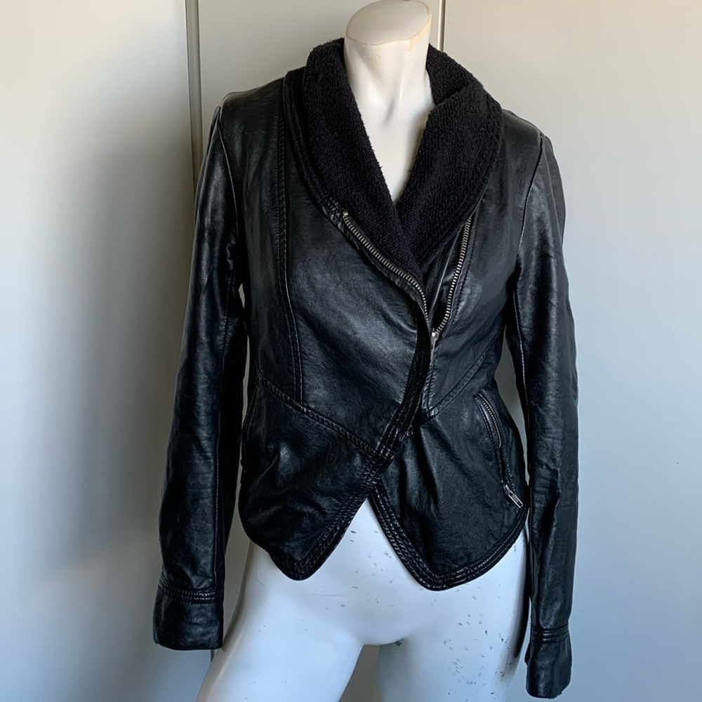Free People moto vegan leather asymmetrical zip black size 0 jacket